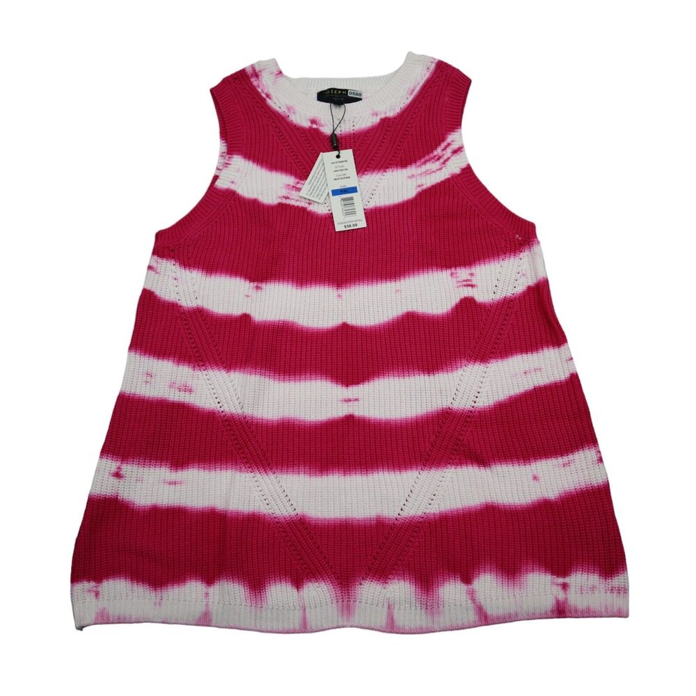 Joseph A Sweater Womens Petites PXL Pink White Tie Dye Sleeveless Pullover New